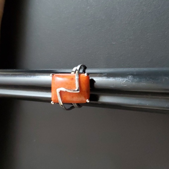 Sterling Silver 925 Orange Jasper Artform Ring - Picture 6 of 7